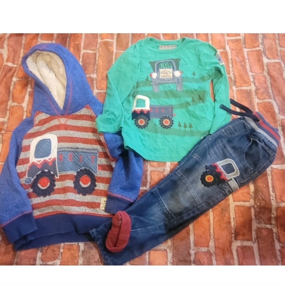 Next Timber Boys Set Sz 3/4 3 4 Construction Hoodie Shirt Jeans 3t 4t
